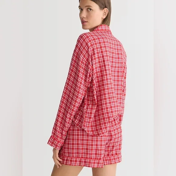 NWT jcrew long-sleeve pajama short set in tartan flannel - Picture 4 of 6